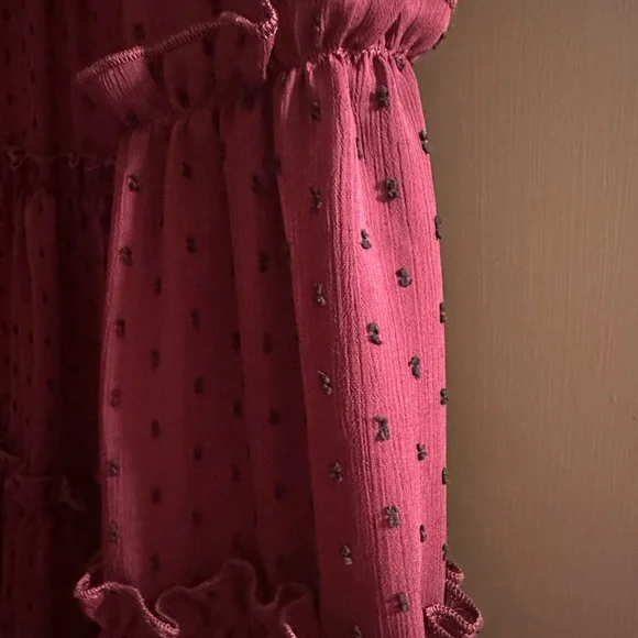 Francesca’s spaghetti strap burgundy and black polka dot dress - Picture 3 of 3